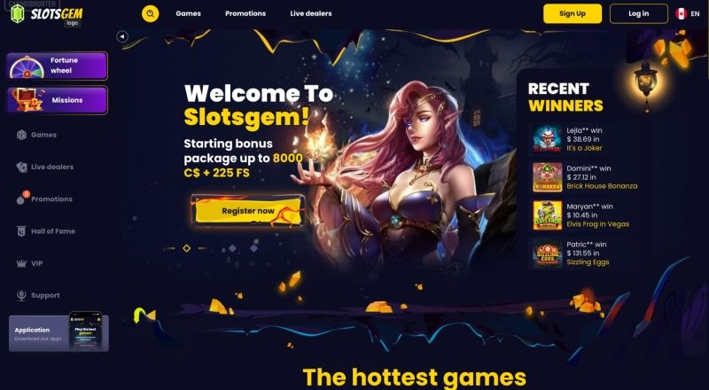 SlotsGem Casino – 10,000 games and 100 free spins no deposit on registration